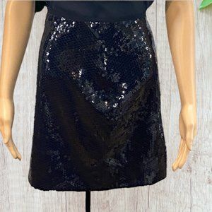 NEW CAROLE LITTLE -- Black Sequined Mini Skirt, Silk, Side Zip, NWTags